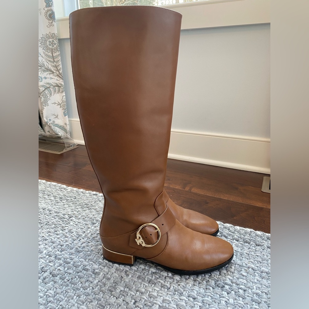 Tory Burch Leather Knee High Boots womens 8.5 tan camel gold hardware